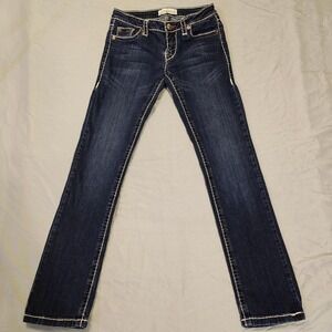 Miss Chic McBling Y2K Low Rise Bootcut Jeans Pink Thick Stitch Rhinestone Sz 5